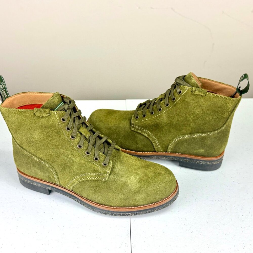 Polo Country Ralph Lauren Army Combat Boots Green Roughout Suede Mens Sz 9.5